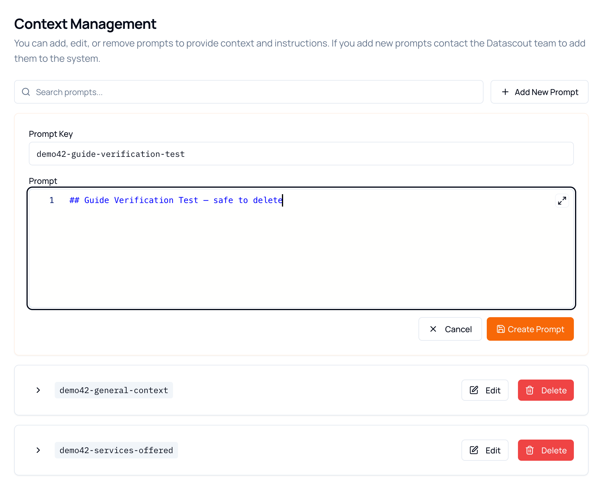 Adding a prompt. The key must be unique and is conventionally prefixed with your environment name.
